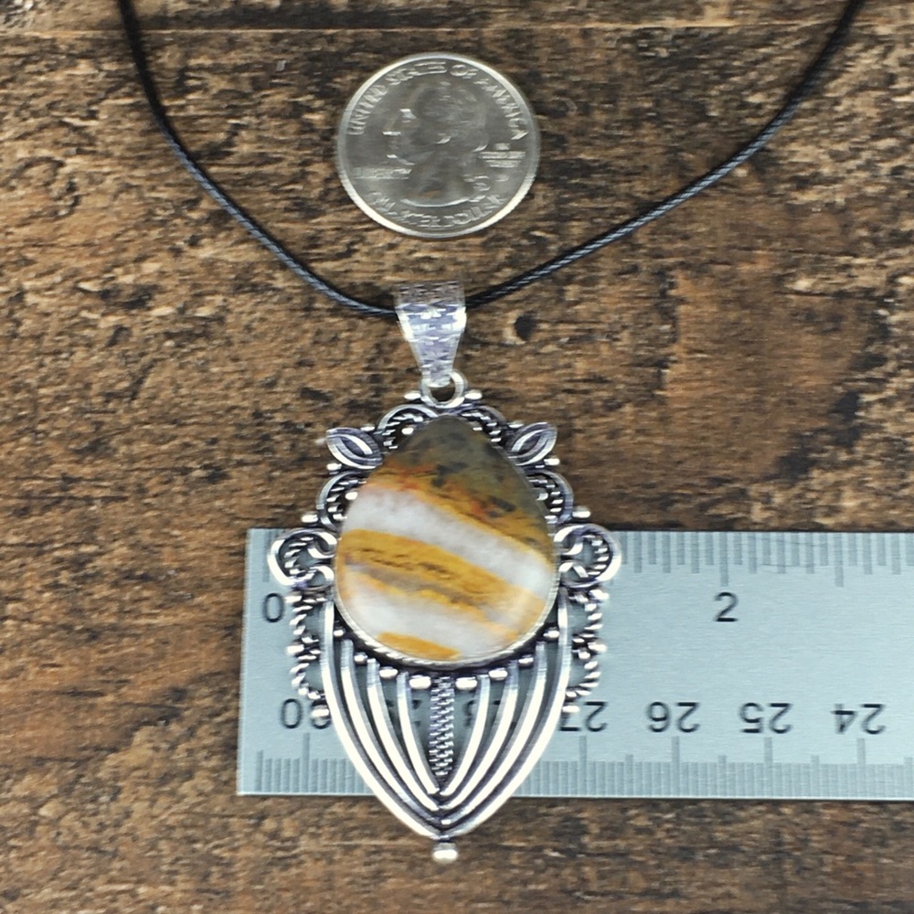 New Agate Quartz Stone Statement Silver Pendant - image 6